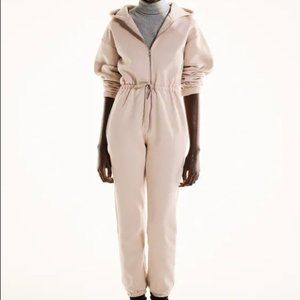 ZARA BEIGE HOODED PLUSH JUMPSUIT WITH DRAWSTRING